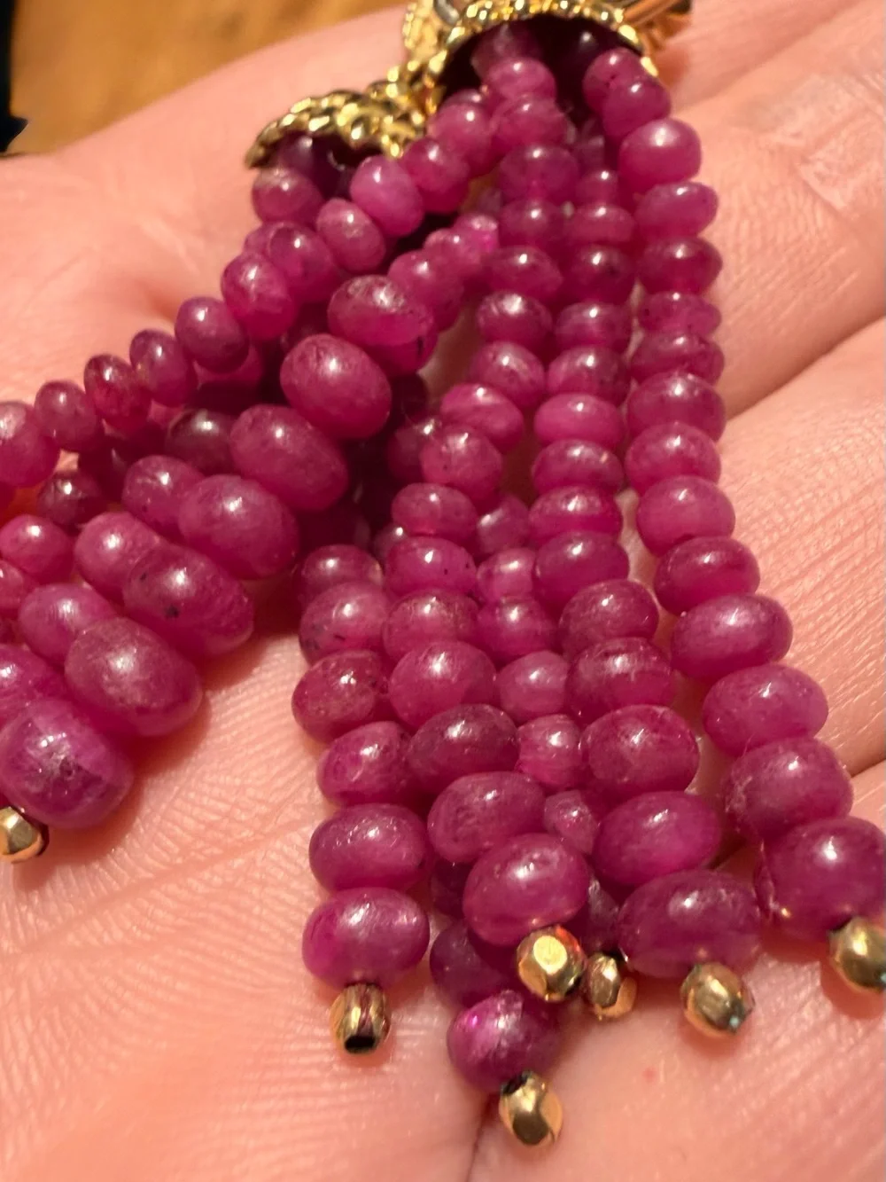 Ruby 22k Gold Earrings from India. Stunning Tassel Earrings - Women Jewelry - Picture 2 of 14